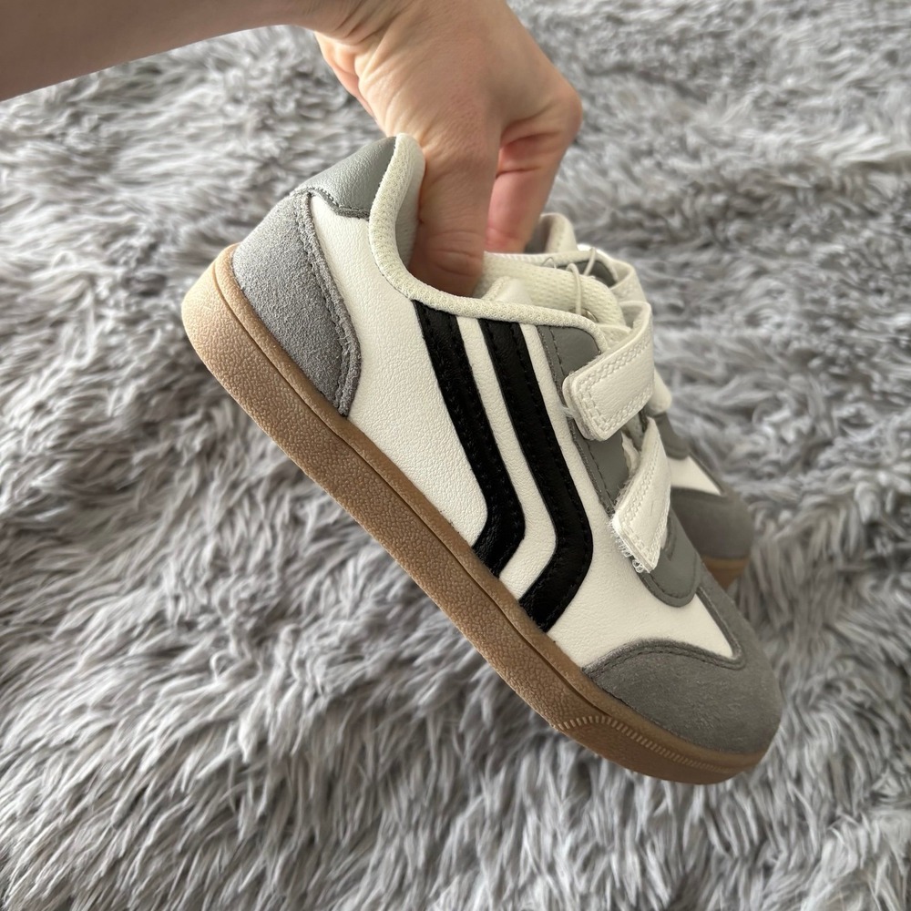Cat & Jack Velcro Sneakers Gray White Black Double Stripe Toddler 12c NEW